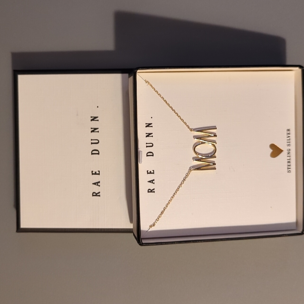 Rae Dunn "MOM" Necklace Gold Color Sterling Silver Gift Box